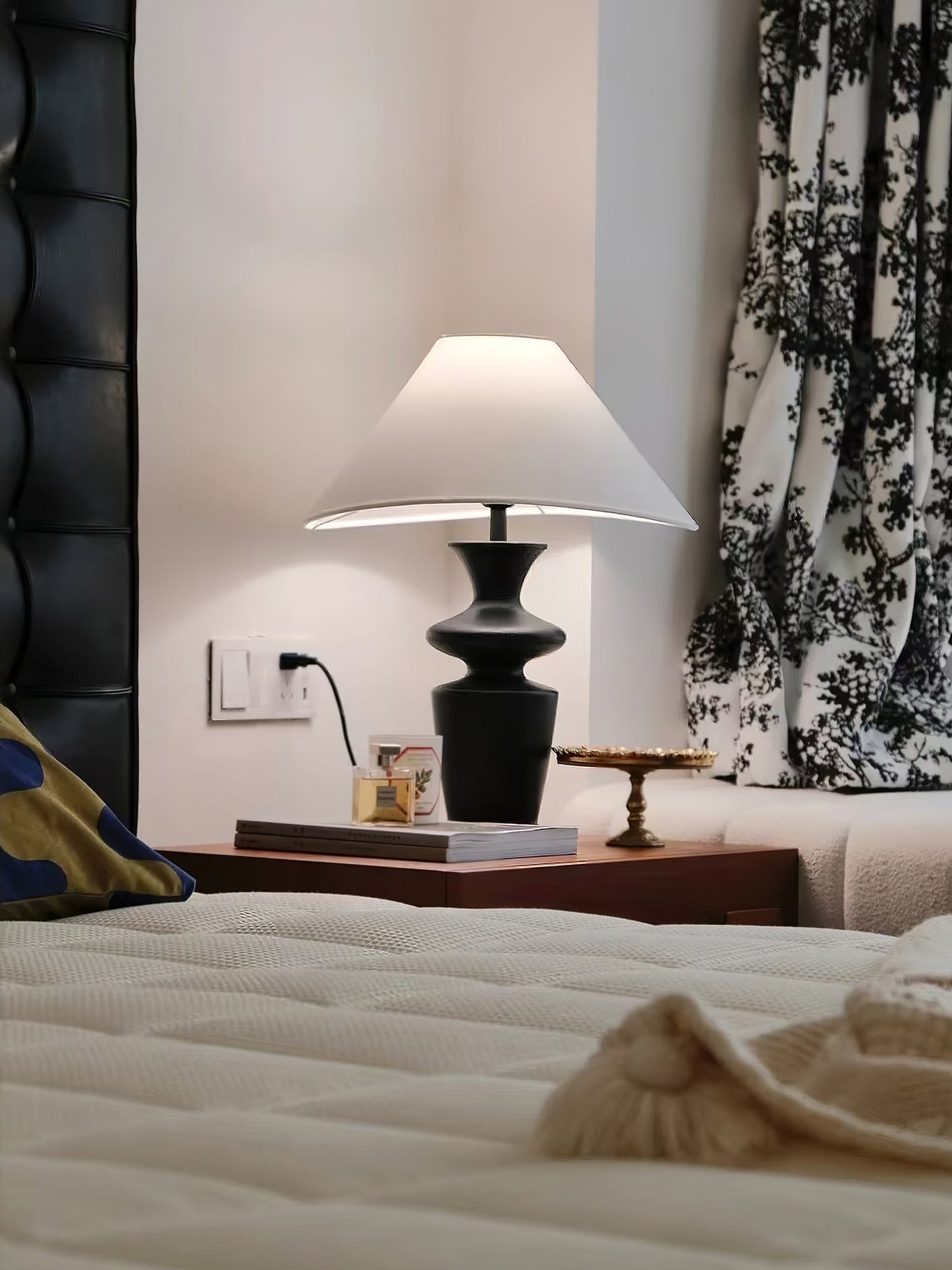 Grace Wood Table Lamp | Wood & Fabric | Black & White