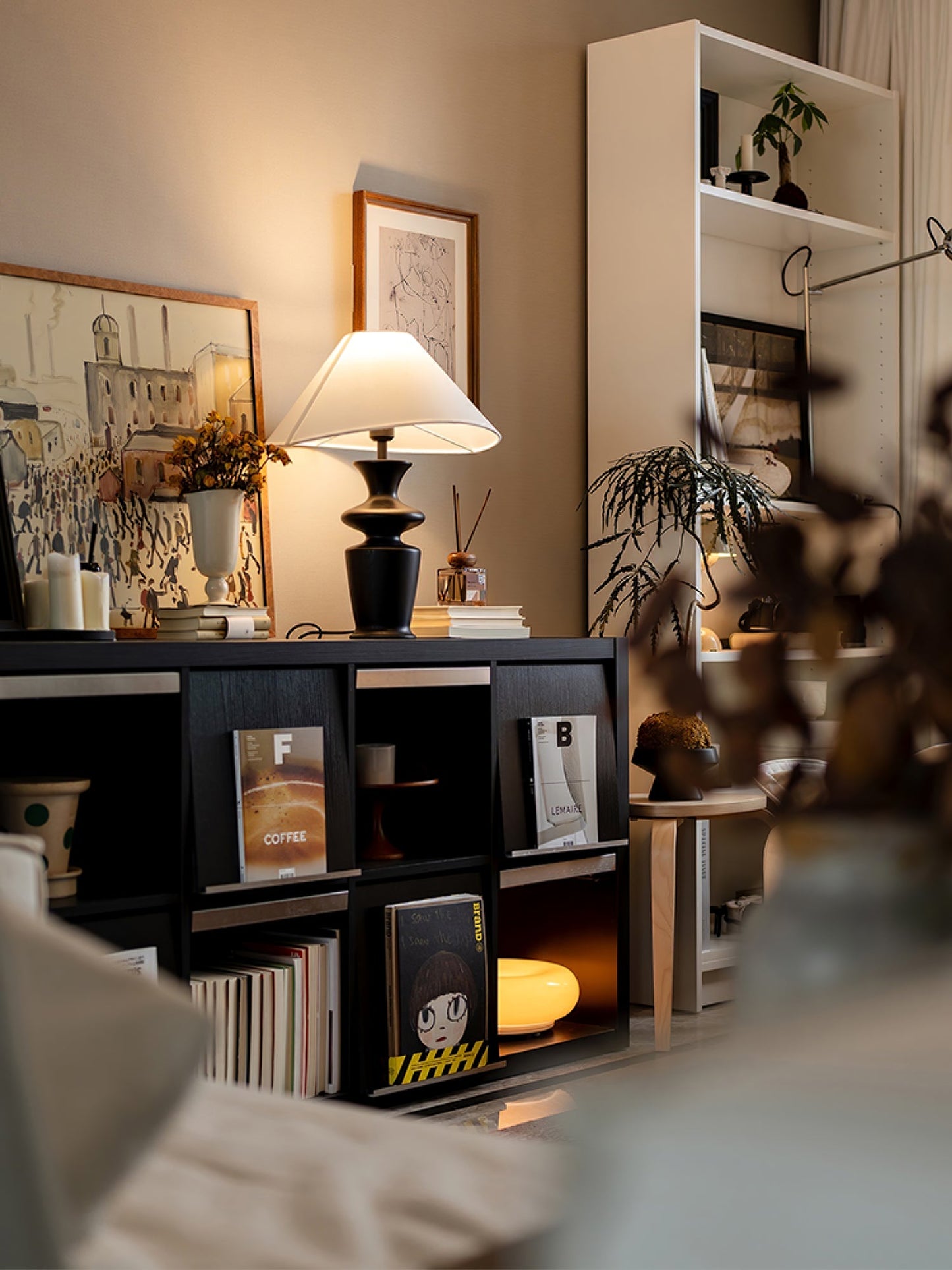 Grace Wood Table Lamp | Wood & Fabric | Black & White