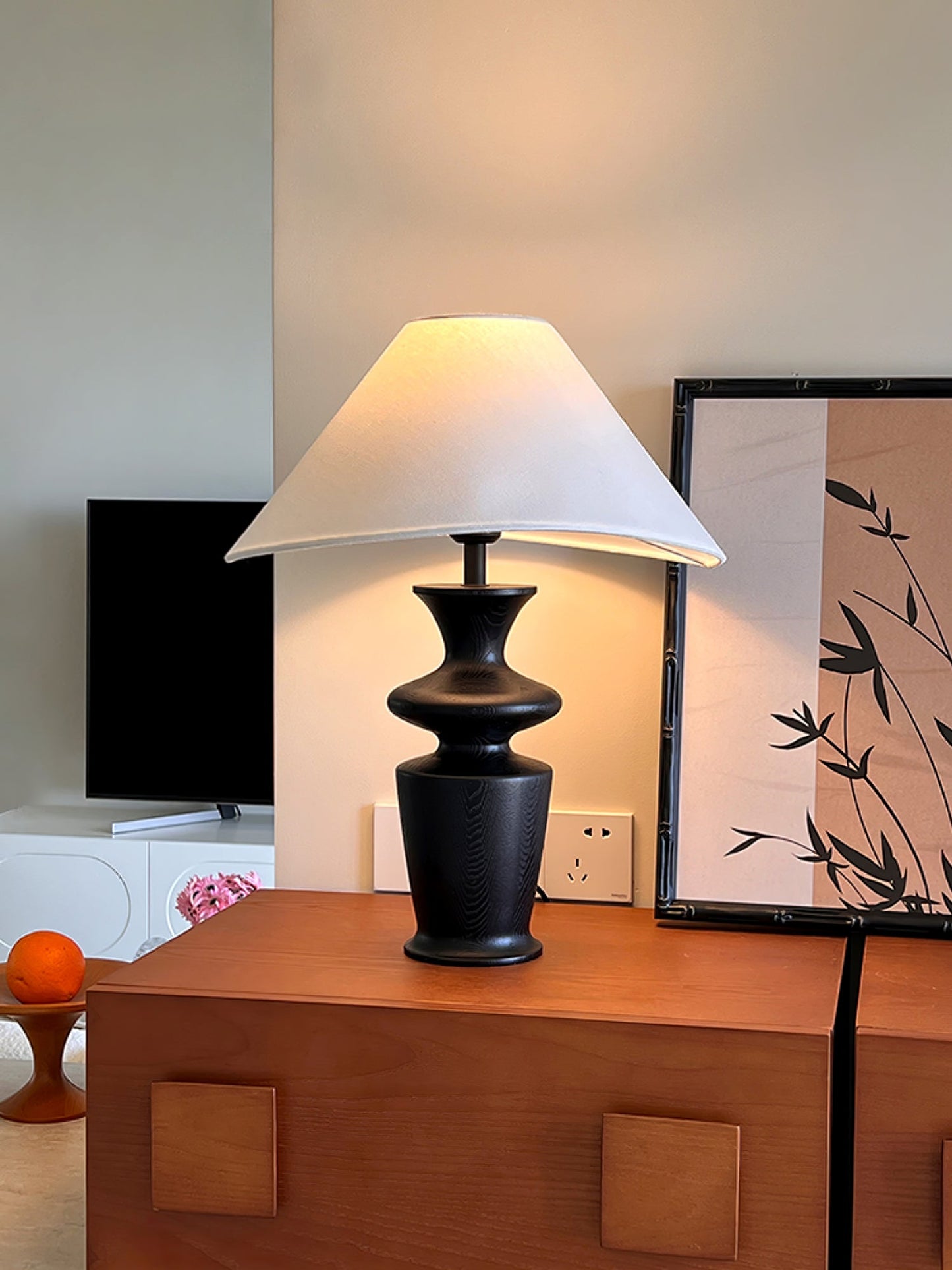 Grace Wood Table Lamp | Wood & Fabric | Black & White