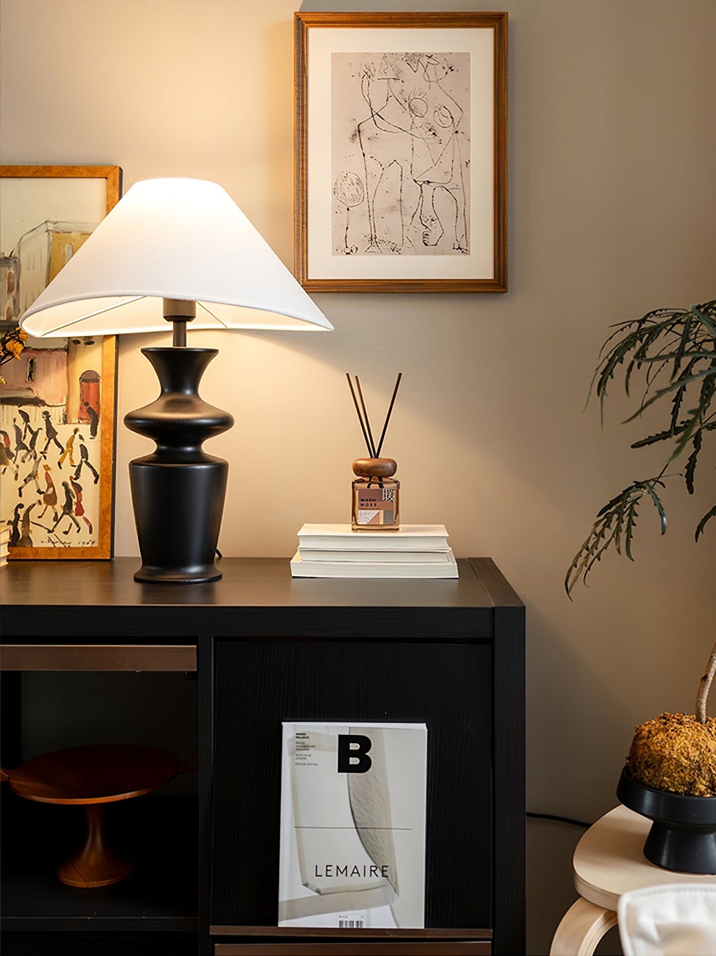 Grace Wood Table Lamp | Wood & Fabric | Black & White