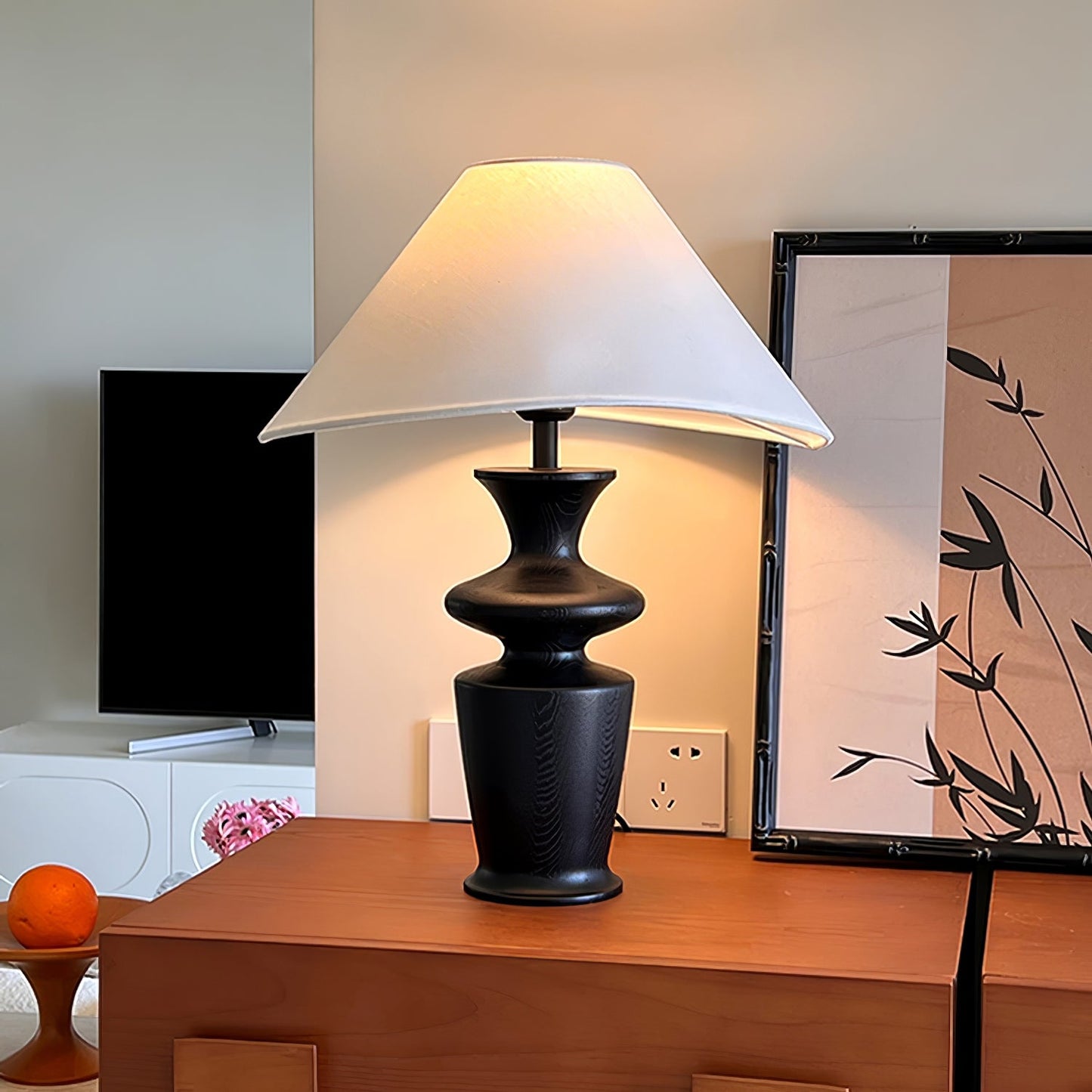 Grace Wood Table Lamp | Wood & Fabric | Black & White
