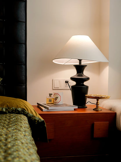 Grace Wood Table Lamp | Wood & Fabric | Black & White