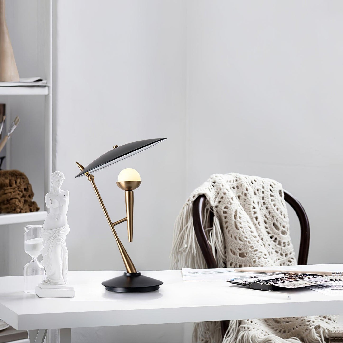 Gramophone Table Light | Metal & Glass | Gold & Black