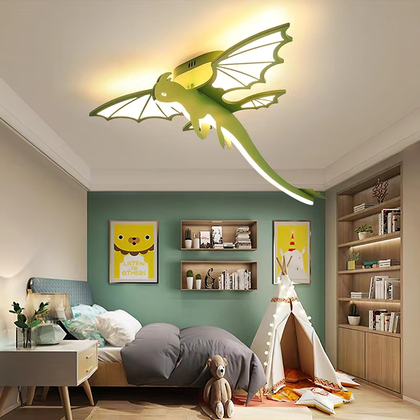Green Dinosaur Ceiling Light | LED Acrylic | Green