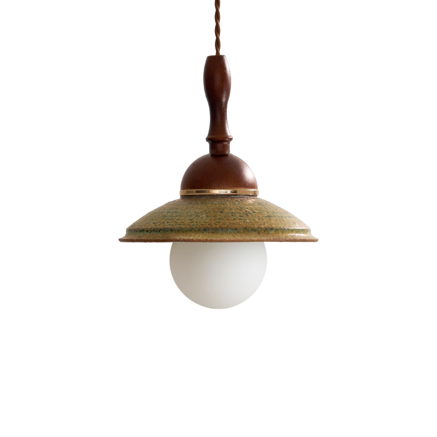 Greenfield Pendant Lamp | Ceramic & Wood | Green Shade, Walnut