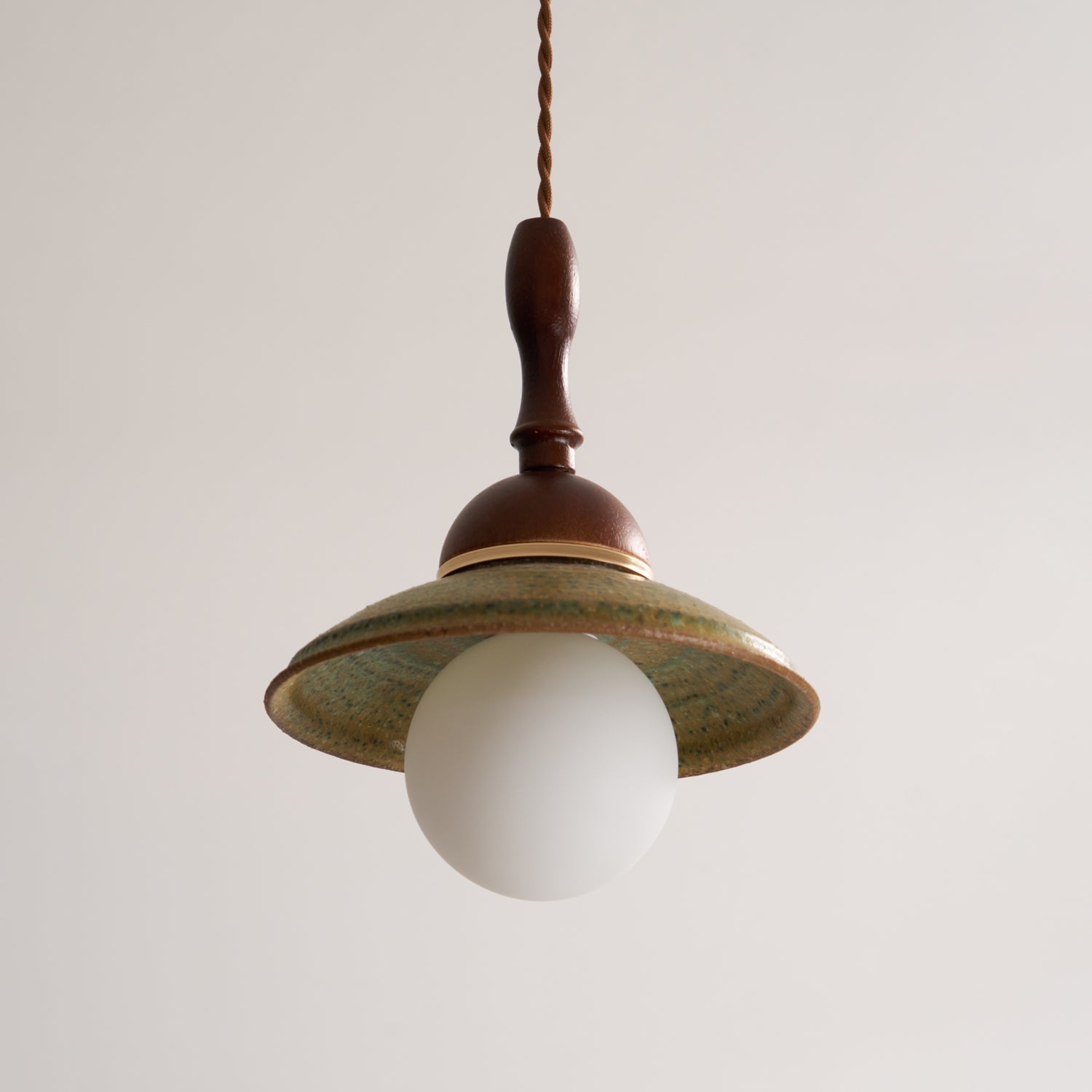 Greenfield Pendant Lamp | Ceramic & Wood | Green Shade, Walnut