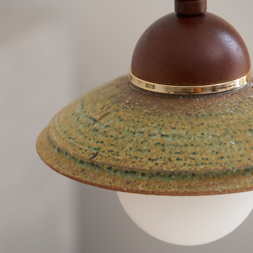 Greenfield Pendant Lamp | Ceramic & Wood | Green Shade, Walnut