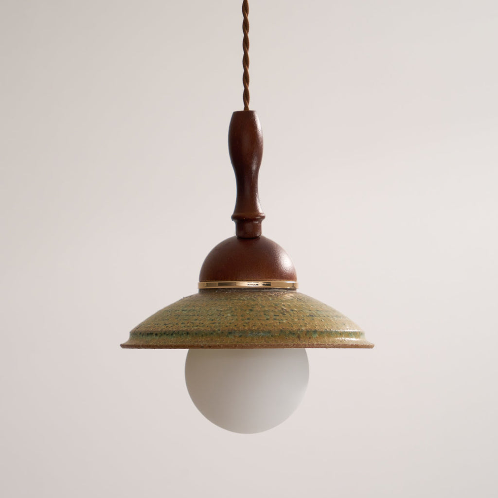 Greenfield Pendant Lamp | Ceramic & Wood | Green Shade, Walnut