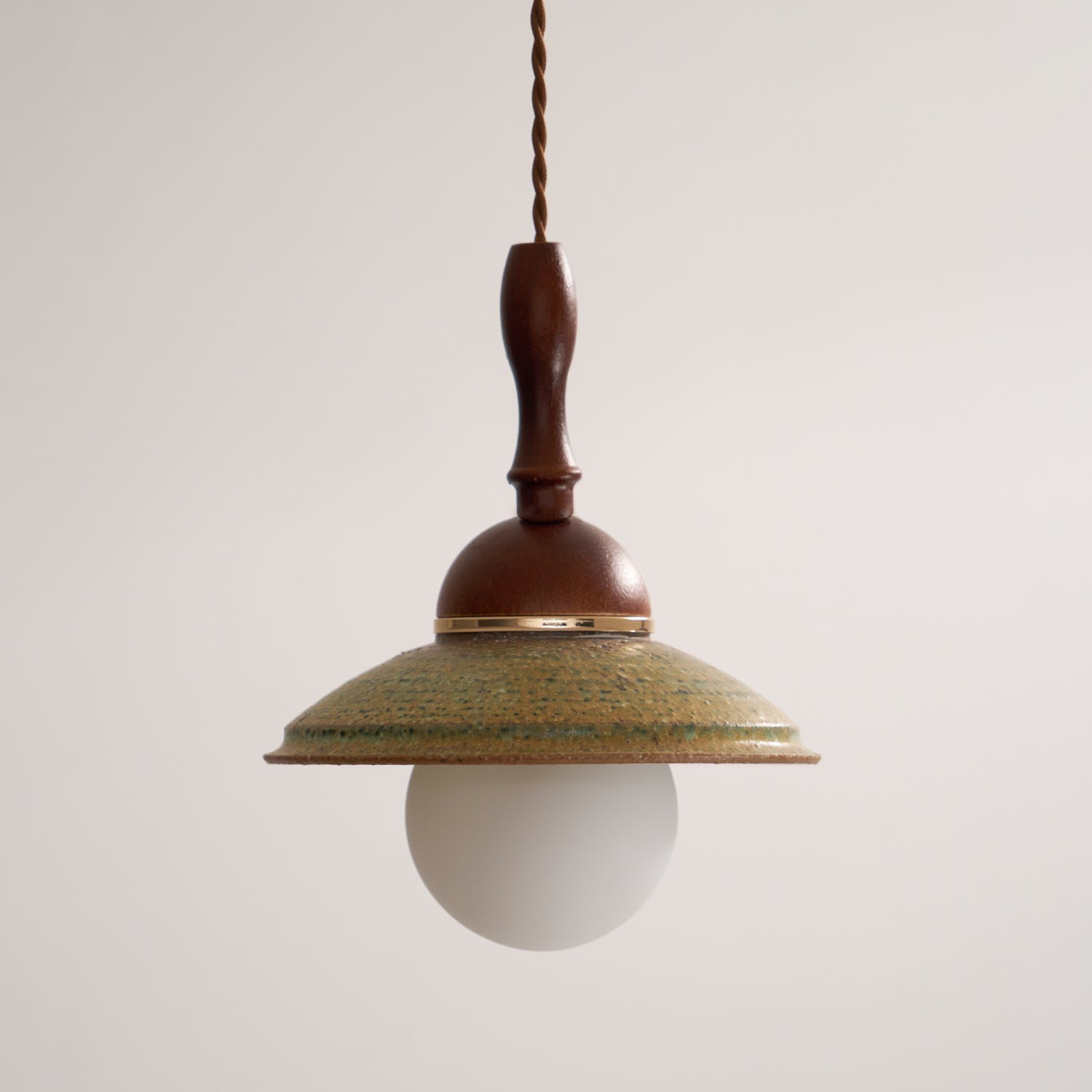 Greenfield Pendant Lamp | Ceramic & Wood | Green Shade, Walnut