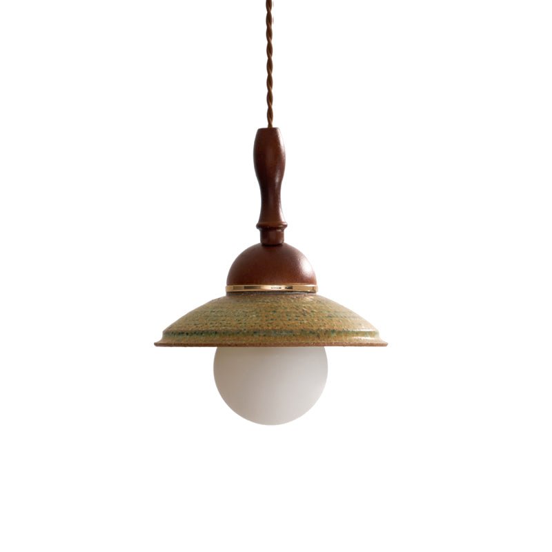 Greenfield Pendant Lamp | Ceramic & Wood | Green Shade, Walnut