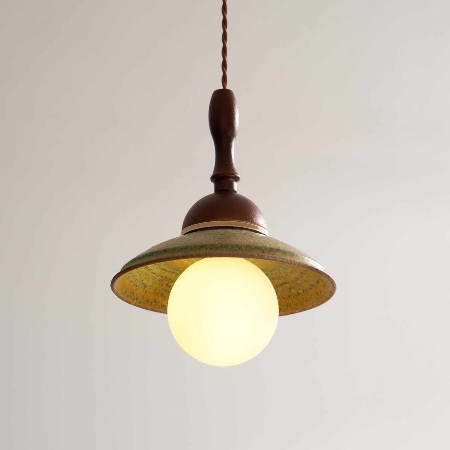 Greenfield Pendant Lamp | Ceramic & Wood | Green Shade, Walnut