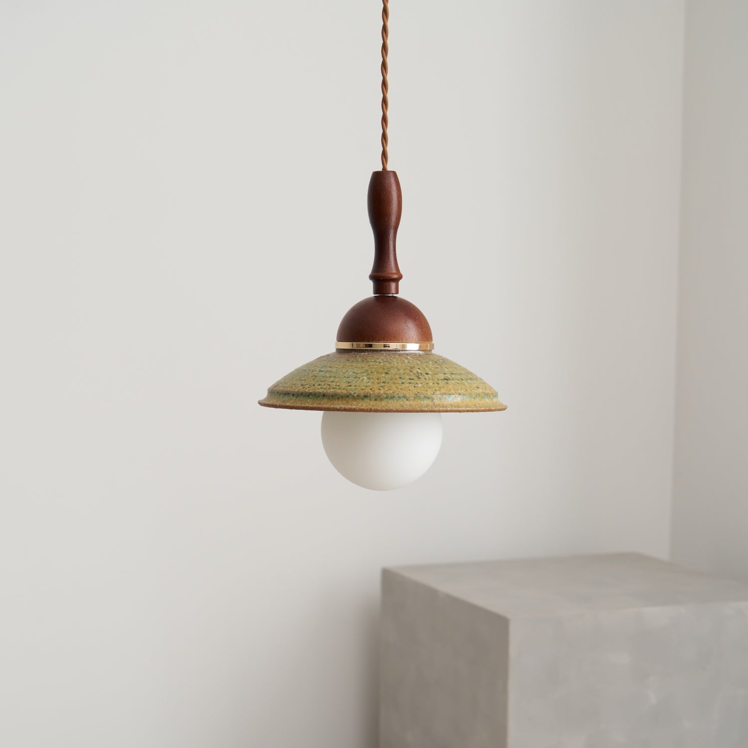Greenfield Pendant Lamp | Ceramic & Wood | Green Shade, Walnut