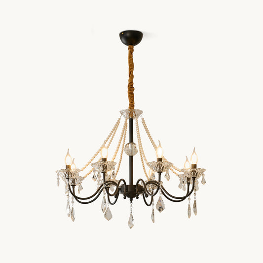 Crystal Chandelier | Black-Coated Iron & Clear Glass | 6 or 8 Lights