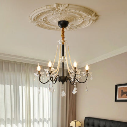 Crystal Chandelier | Black-Coated Iron & Clear Glass | 6 or 8 Lights