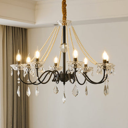 Crystal Chandelier | Black-Coated Iron & Clear Glass | 6 or 8 Lights
