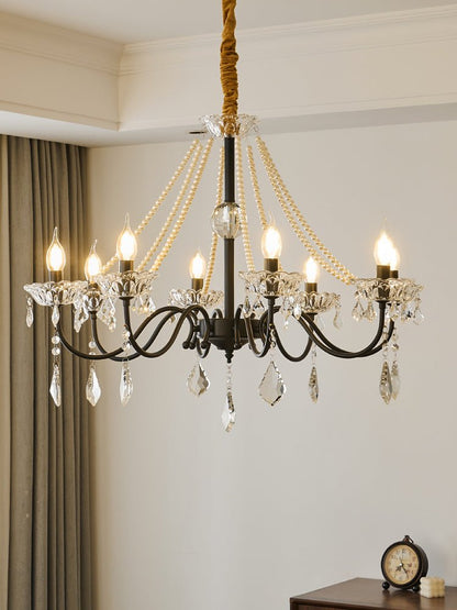 Crystal Chandelier | Black-Coated Iron & Clear Glass | 6 or 8 Lights