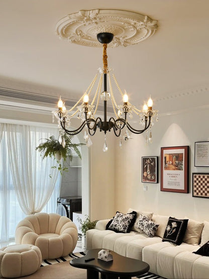 Crystal Chandelier | Black-Coated Iron & Clear Glass | 6 or 8 Lights