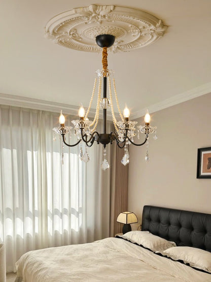Crystal Chandelier | Black-Coated Iron & Clear Glass | 6 or 8 Lights