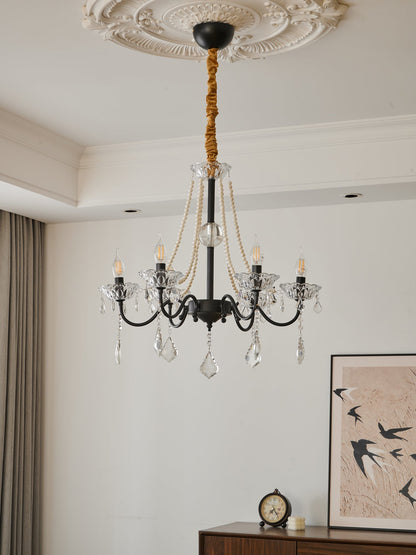 Crystal Chandelier | Black-Coated Iron & Clear Glass | 6 or 8 Lights