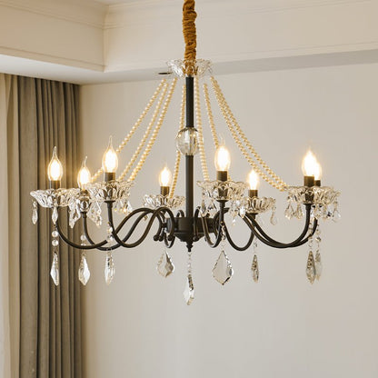 Crystal Chandelier | Black-Coated Iron & Clear Glass | 6 or 8 Lights