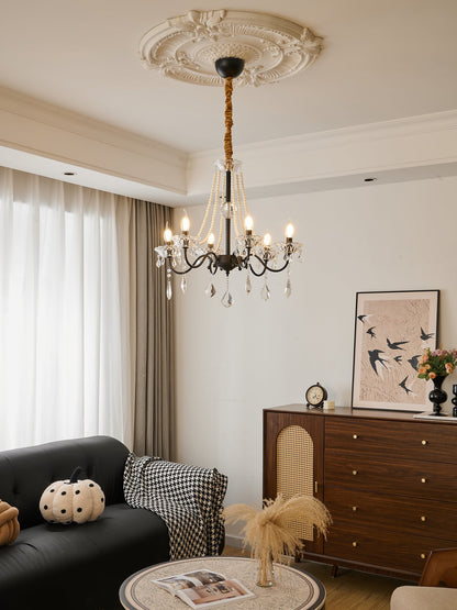 Crystal Chandelier | Black-Coated Iron & Clear Glass | 6 or 8 Lights
