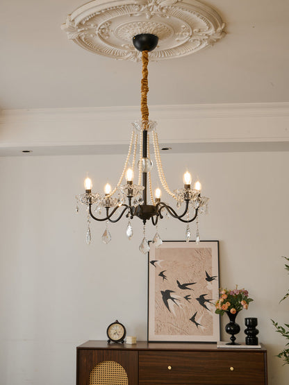 Crystal Chandelier | Black-Coated Iron & Clear Glass | 6 or 8 Lights