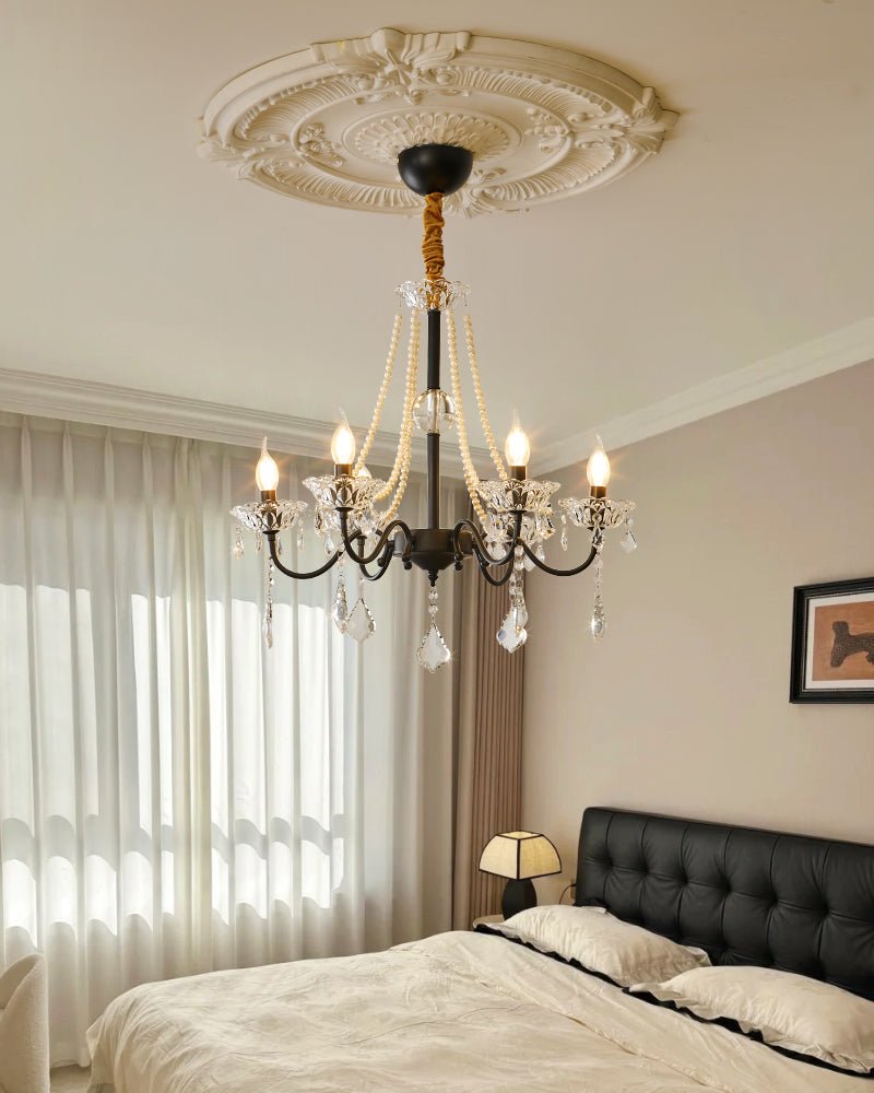 Crystal Chandelier | Black-Coated Iron & Clear Glass | 6 or 8 Lights