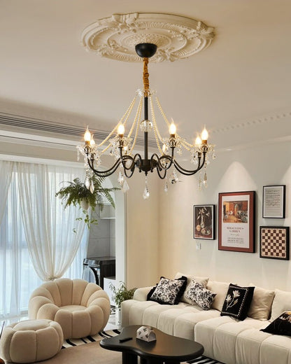 Crystal Chandelier | Black-Coated Iron & Clear Glass | 6 or 8 Lights