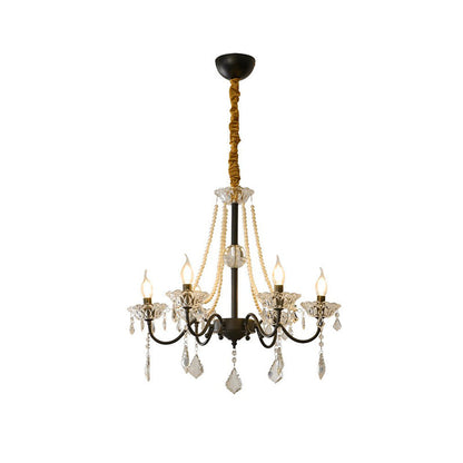 Crystal Chandelier | Black-Coated Iron & Clear Glass | 6 or 8 Lights