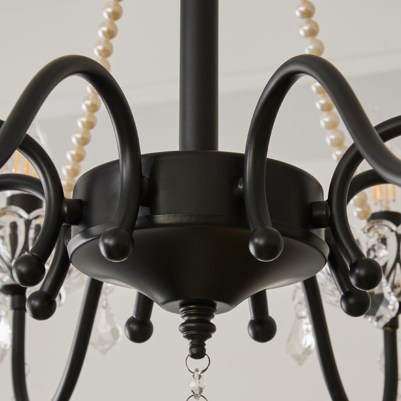 Crystal Chandelier | Black-Coated Iron & Clear Glass | 6 or 8 Lights