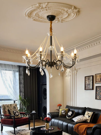 Crystal Chandelier | Black-Coated Iron & Clear Glass | 6 or 8 Lights