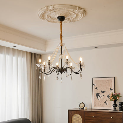 Crystal Chandelier | Black-Coated Iron & Clear Glass | 6 or 8 Lights