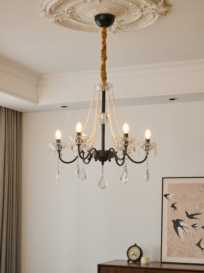 Crystal Chandelier | Black-Coated Iron & Clear Glass | 6 or 8 Lights