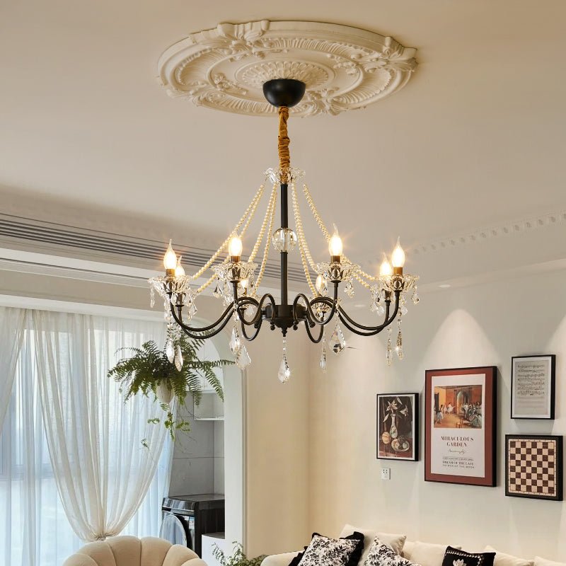 Crystal Chandelier | Black-Coated Iron & Clear Glass | 6 or 8 Lights