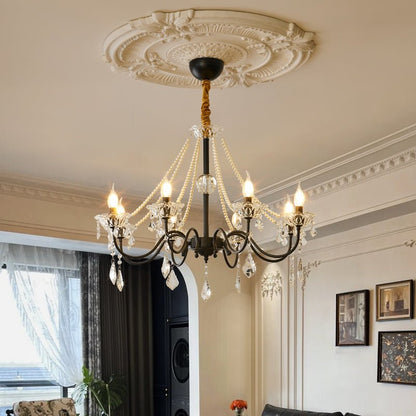 Crystal Chandelier | Black-Coated Iron & Clear Glass | 6 or 8 Lights