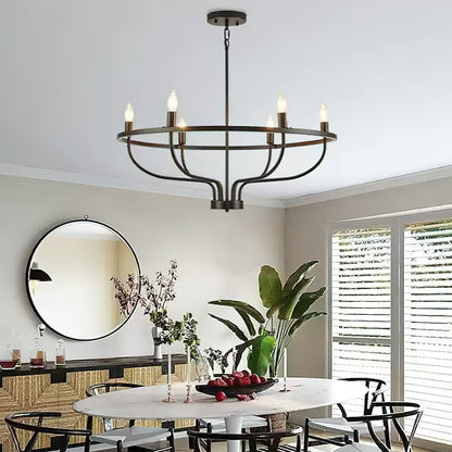 Gretchen Candle Chandelier | Metal | 6 Lights | Black and Gold