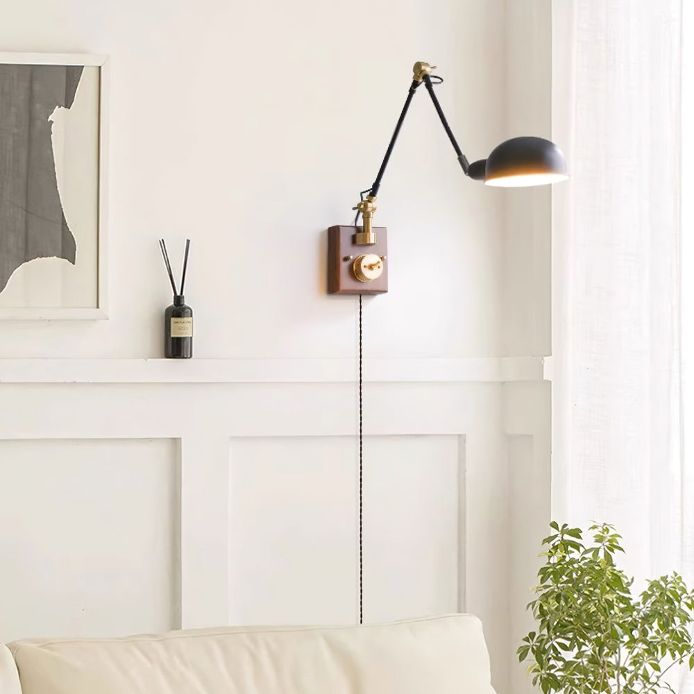 Gris Plug-In Wall Lamp | Black Metal & Walnut Wood | Modern Design
