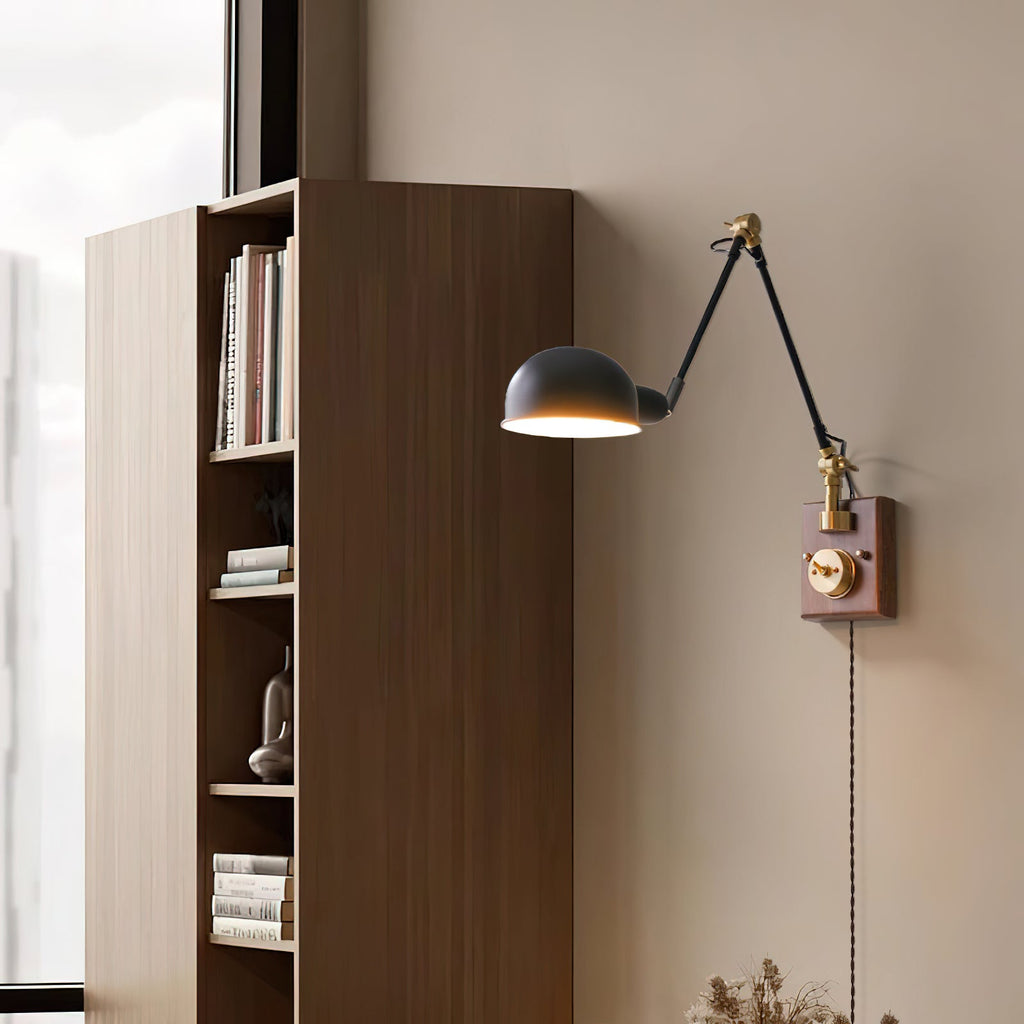 Gris Plug-In Wall Lamp | Black Metal & Walnut Wood | Modern Design