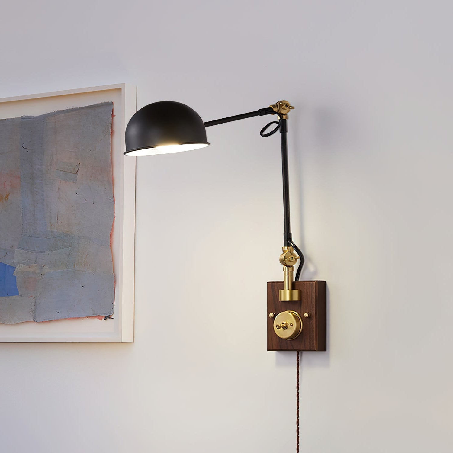 Gris Plug-In Wall Lamp | Black Metal & Walnut Wood | Modern Design