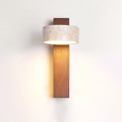 Grove Beam Wall Lamp | Yellow Travertine, Wood, Acrylic | Wall Mount