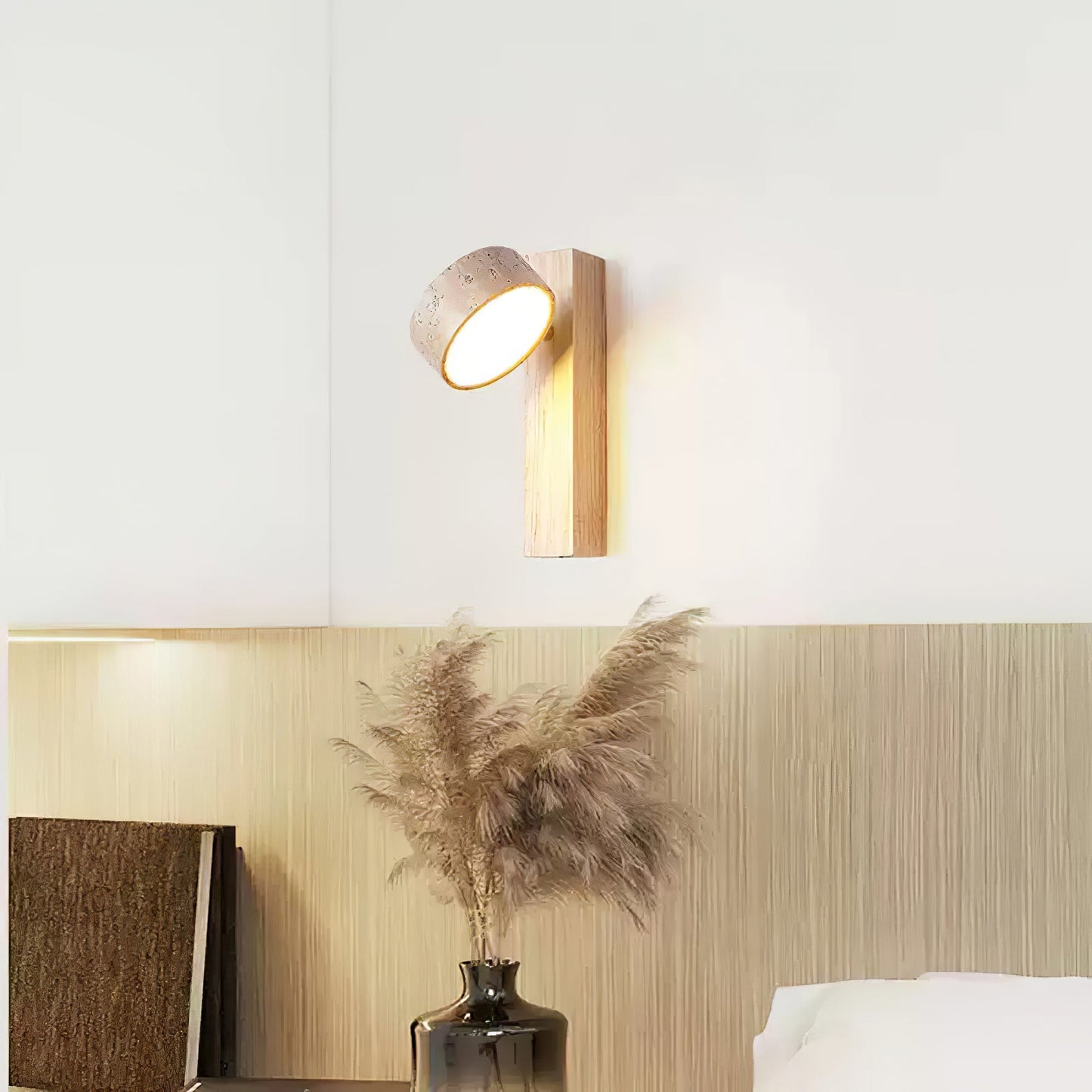Grove Beam Wall Lamp | Yellow Travertine, Wood, Acrylic | Wall Mount
