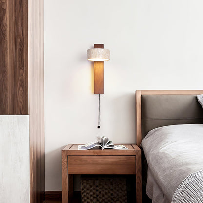 Grove Beam Wall Lamp | Yellow Travertine, Wood, Acrylic | Wall Mount