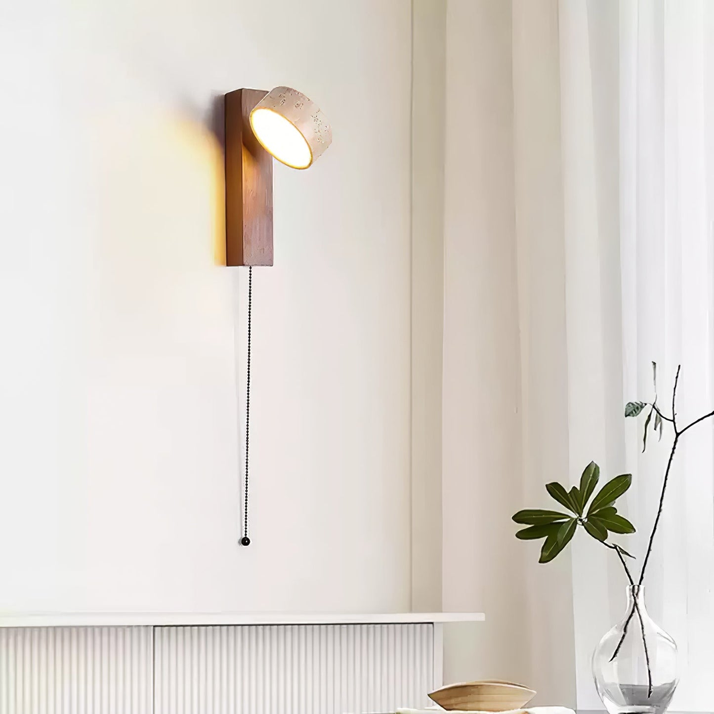 Grove Beam Wall Lamp | Yellow Travertine, Wood, Acrylic | Wall Mount