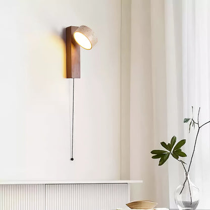 Grove Beam Wall Lamp | Yellow Travertine, Wood, Acrylic | Wall Mount