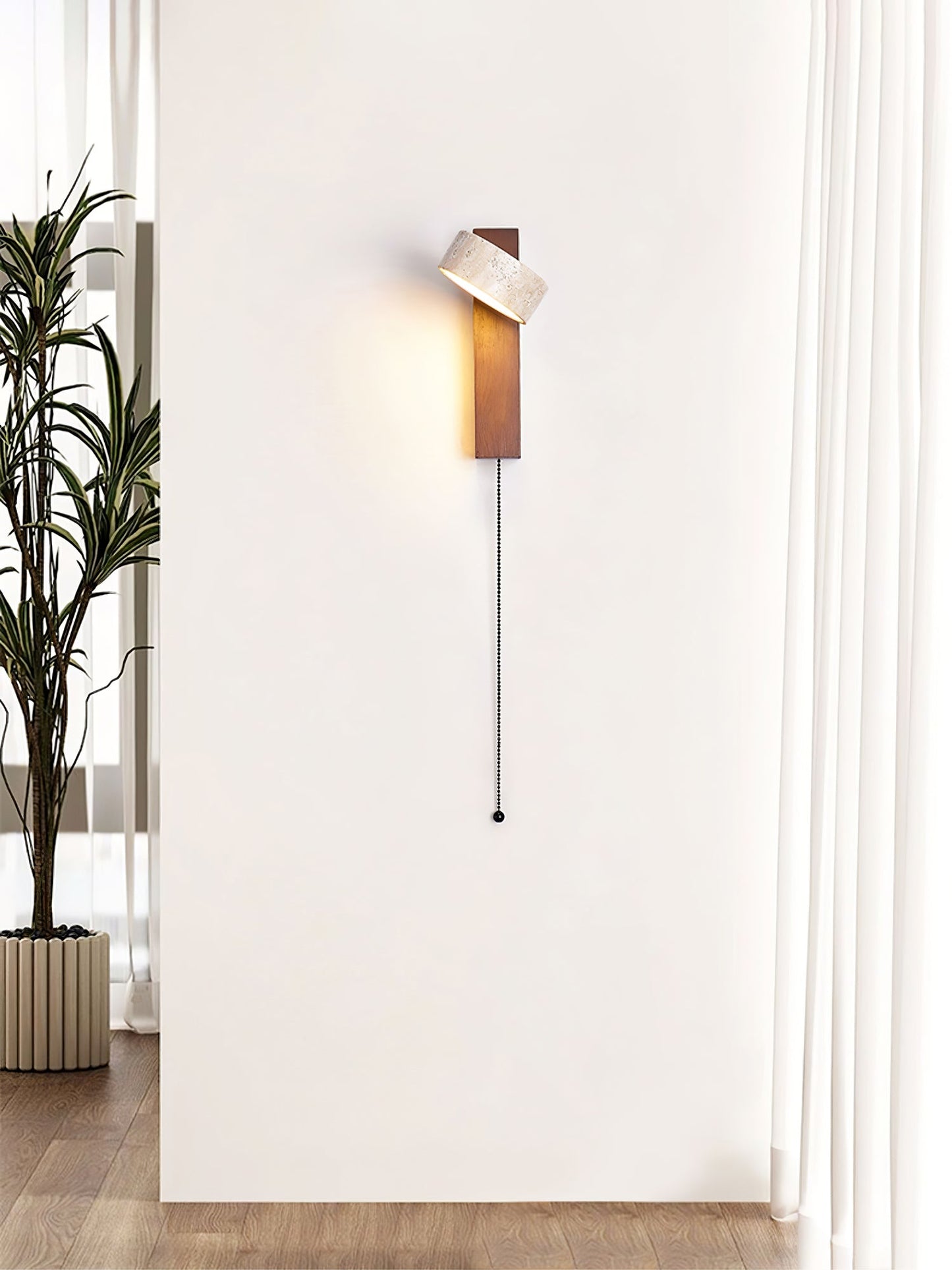 Grove Beam Wall Lamp | Yellow Travertine, Wood, Acrylic | Wall Mount