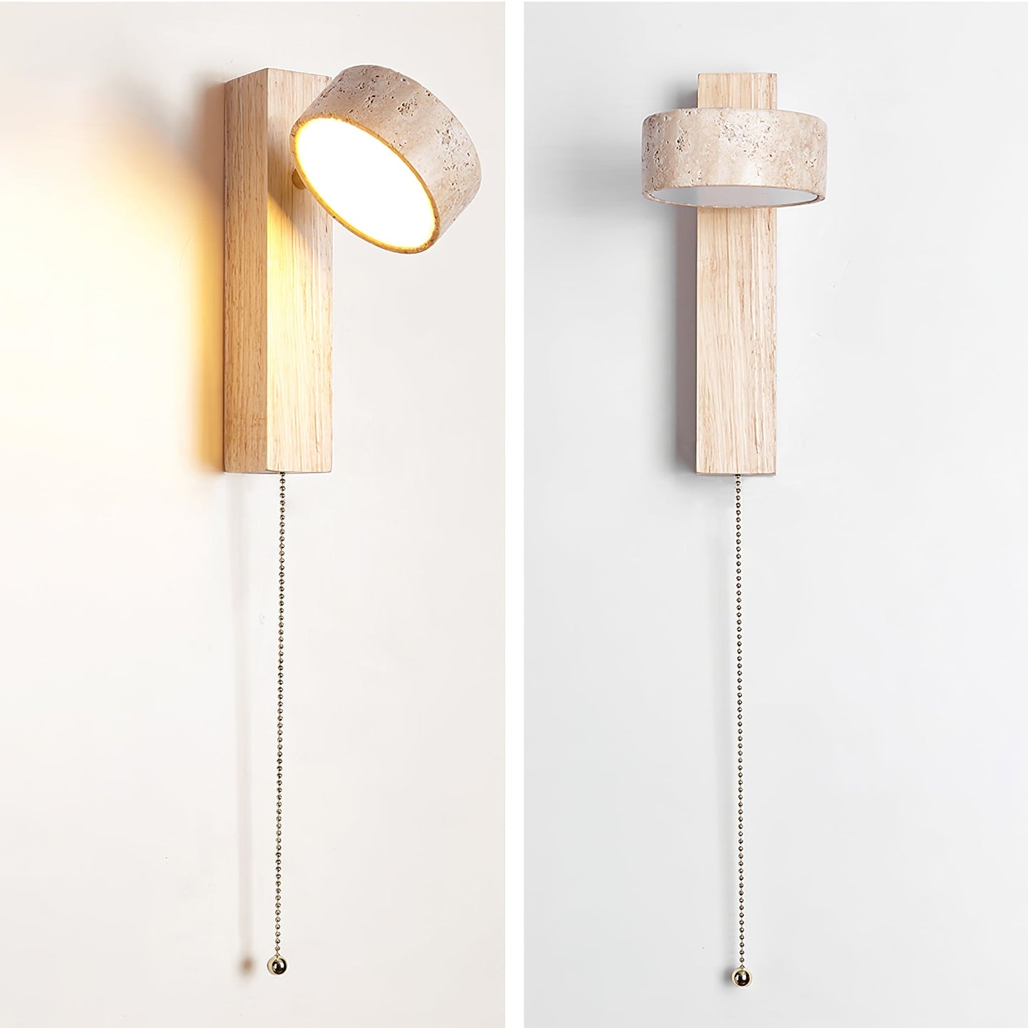 Grove Beam Wall Lamp | Yellow Travertine, Wood, Acrylic | Wall Mount