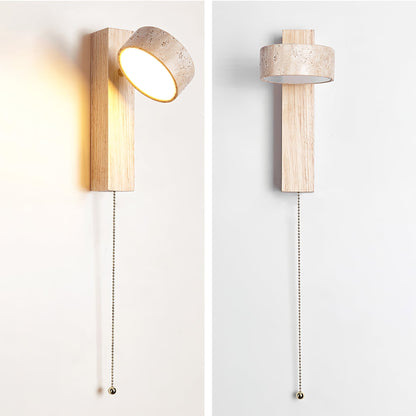 Grove Beam Wall Lamp | Yellow Travertine, Wood, Acrylic | Wall Mount