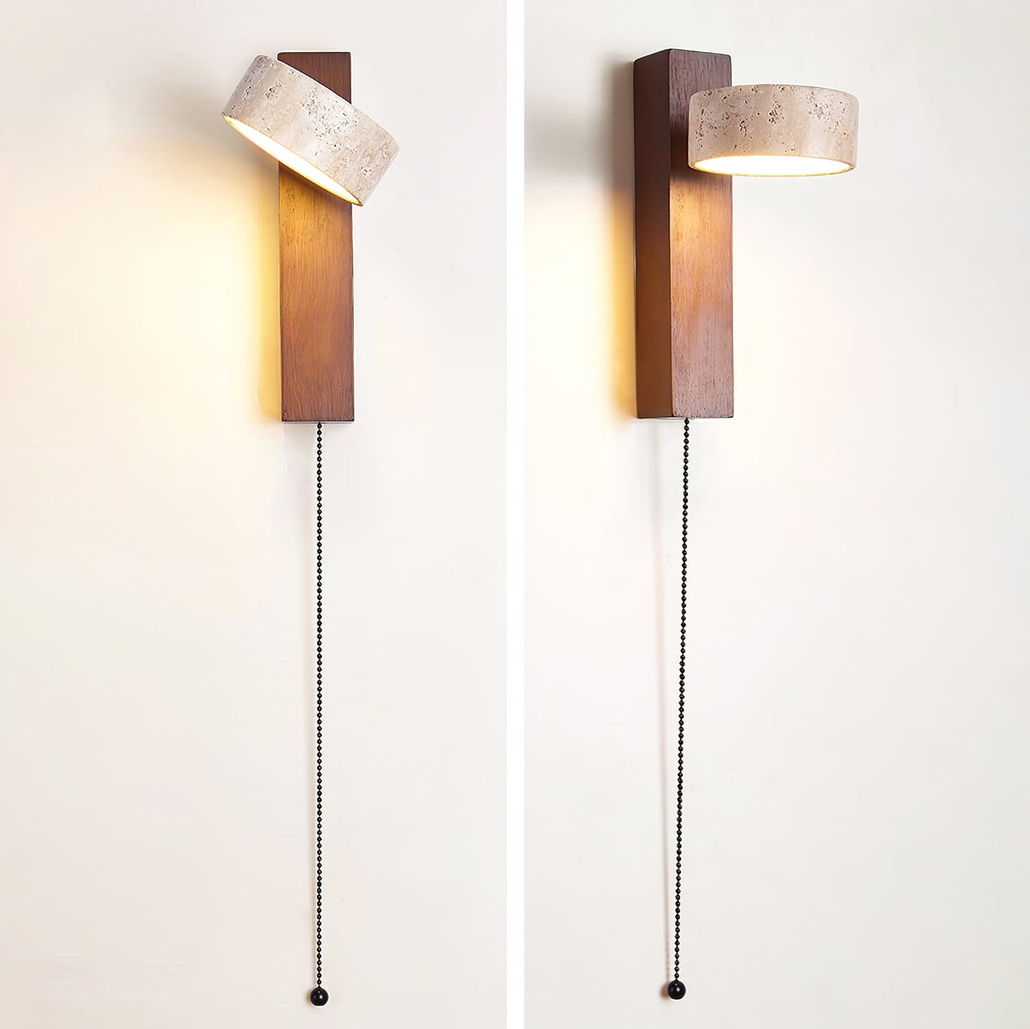Grove Beam Wall Lamp | Yellow Travertine, Wood, Acrylic | Wall Mount