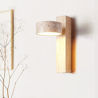Grove Beam Wall Lamp | Yellow Travertine, Wood, Acrylic | Wall Mount