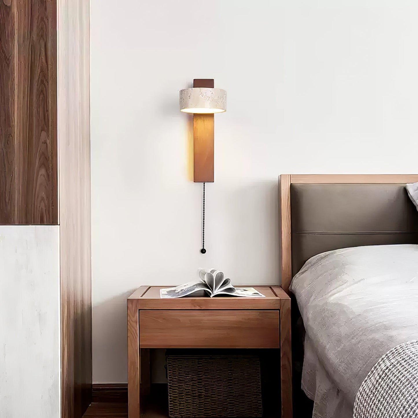 Grove Beam Wall Lamp | Yellow Travertine, Wood, Acrylic | Wall Mount